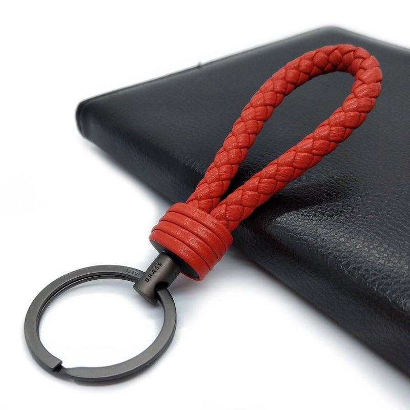 LABEN Key Chain Lambskin Handwoven Genuine Leather Keychain - Red - Image 5